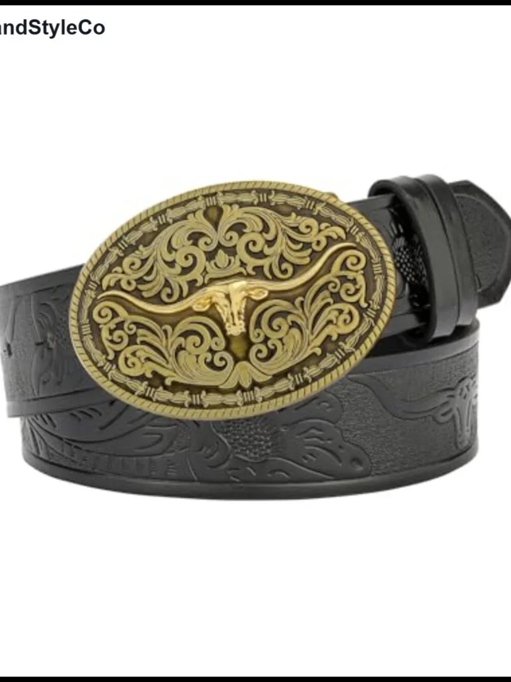 Womens Cowgirl Belt Longhorn Buckle PU Leather Western Faux Leather Adjustable